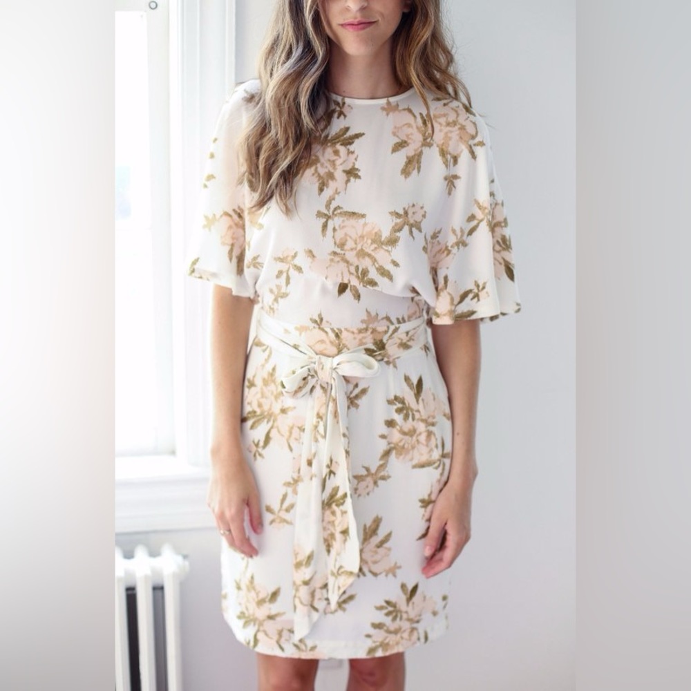 Ganni St. Pierre Crepe Floral Dress in Vanilla Ice Size 36 Small - Picture 2 of 10
